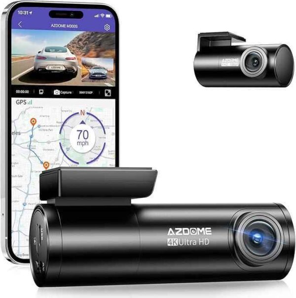 m300-1 Dash Cam AZDOME M300S 4K 2CH MINI - Front and Rear with 64GB SD CARD