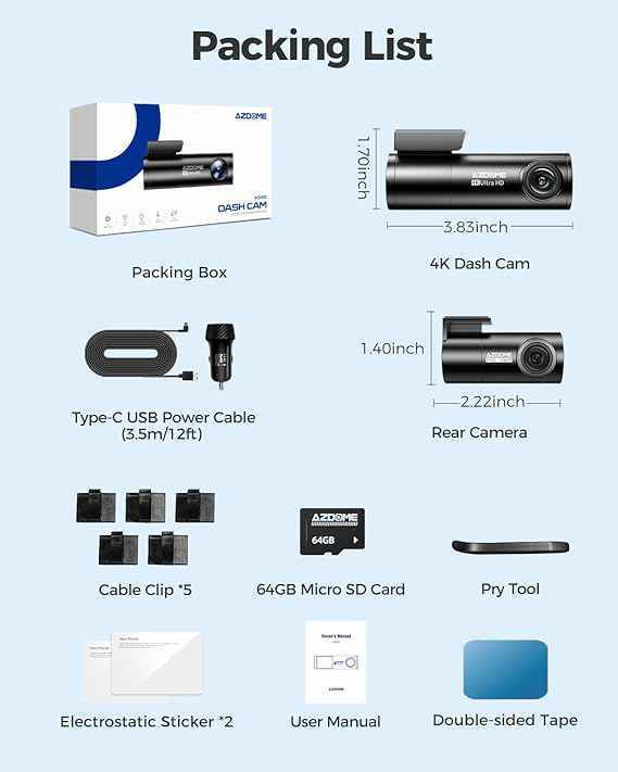 m300-5 Dash Cam AZDOME M300S 4K 2CH MINI - Front and Rear with 64GB SD CARD